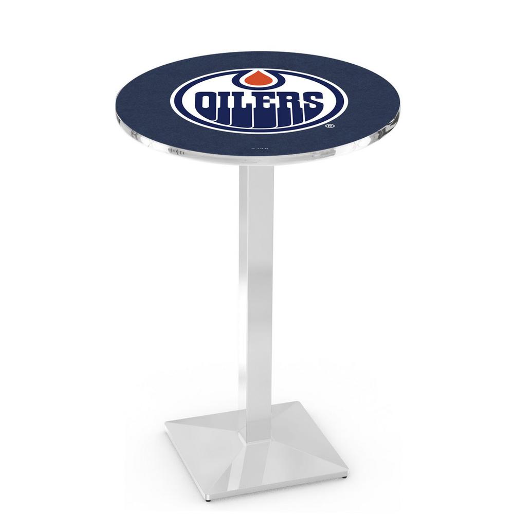 L217 Edmonton Oilers 42" Tall - 36" Top Pub Table with Chrome Finish (1425). Picture 1