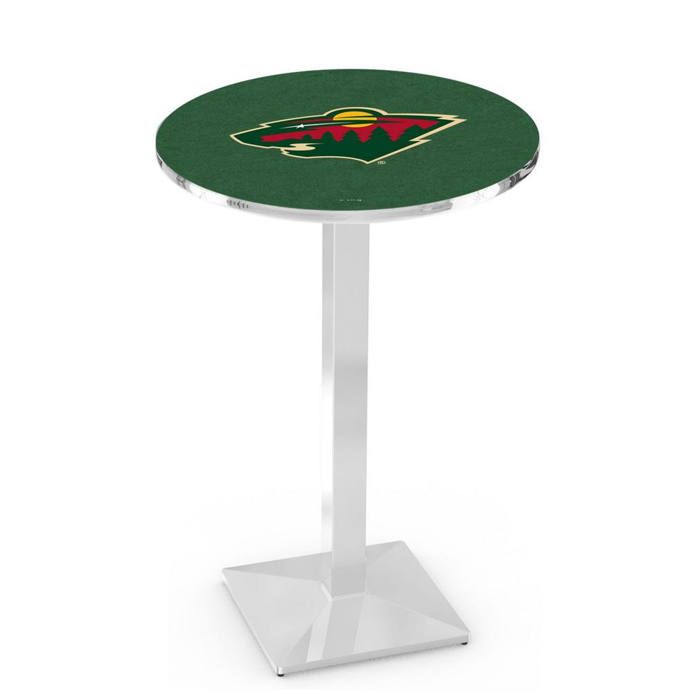 L217 Minnesota Wild 42" Tall - 36" Top Pub Table with Chrome Finish (1838). Picture 1