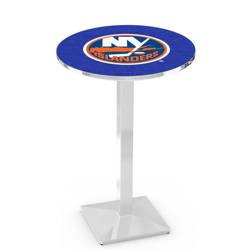L217 New York Islanders 42" Tall - 36" Top Pub Table with Chrome Finish (2125). Picture 1