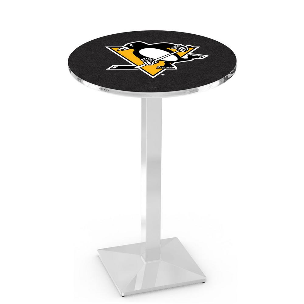 L217 Pittsburgh Penguins 42" Tall - 36" Top Pub Table with Chrome Finish (2224). Picture 1