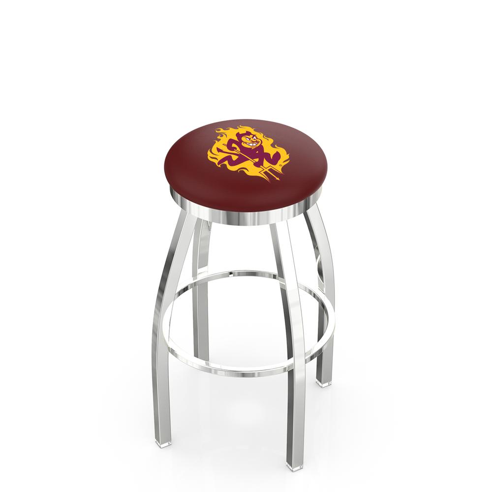 36" L8C2C - Chrome Arizona State Swivel Bar Stool with Accent Ring and Sparky Logo by Holland Bar Stool Company. Picture 1
