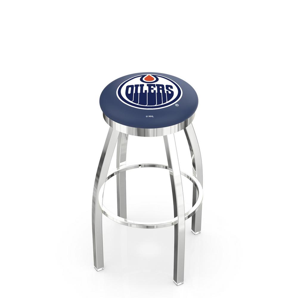 36" L8C2C - Chrome Edmonton Oilers Swivel Bar Stool with Accent Ring by Holland Bar Stool Company. Picture 1