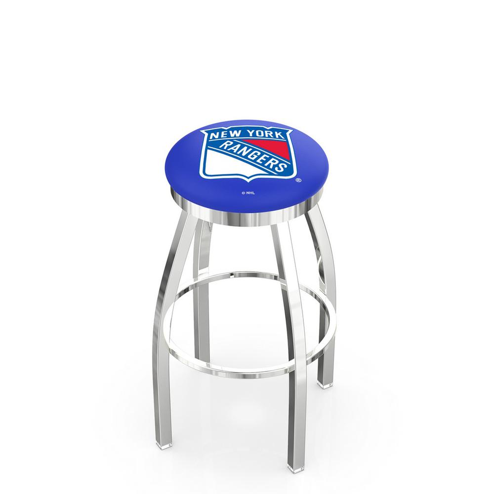 36" L8C2C - Chrome New York Rangers Swivel Bar Stool with Accent Ring by Holland Bar Stool Company. Picture 1