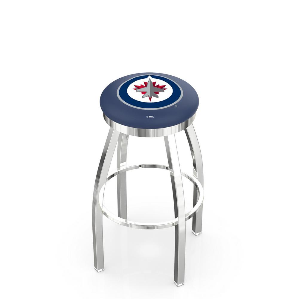 36" L8C2C - Chrome Winnipeg Jets Swivel Bar Stool with Accent Ring by Holland Bar Stool Company. Picture 1