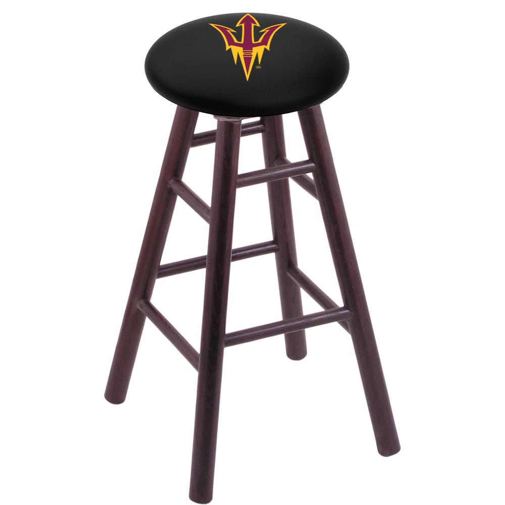 Oak Extra Tall Bar Stool in Dark Cherry Finish with Arizona State (Pitchfork) Seat. Picture 1