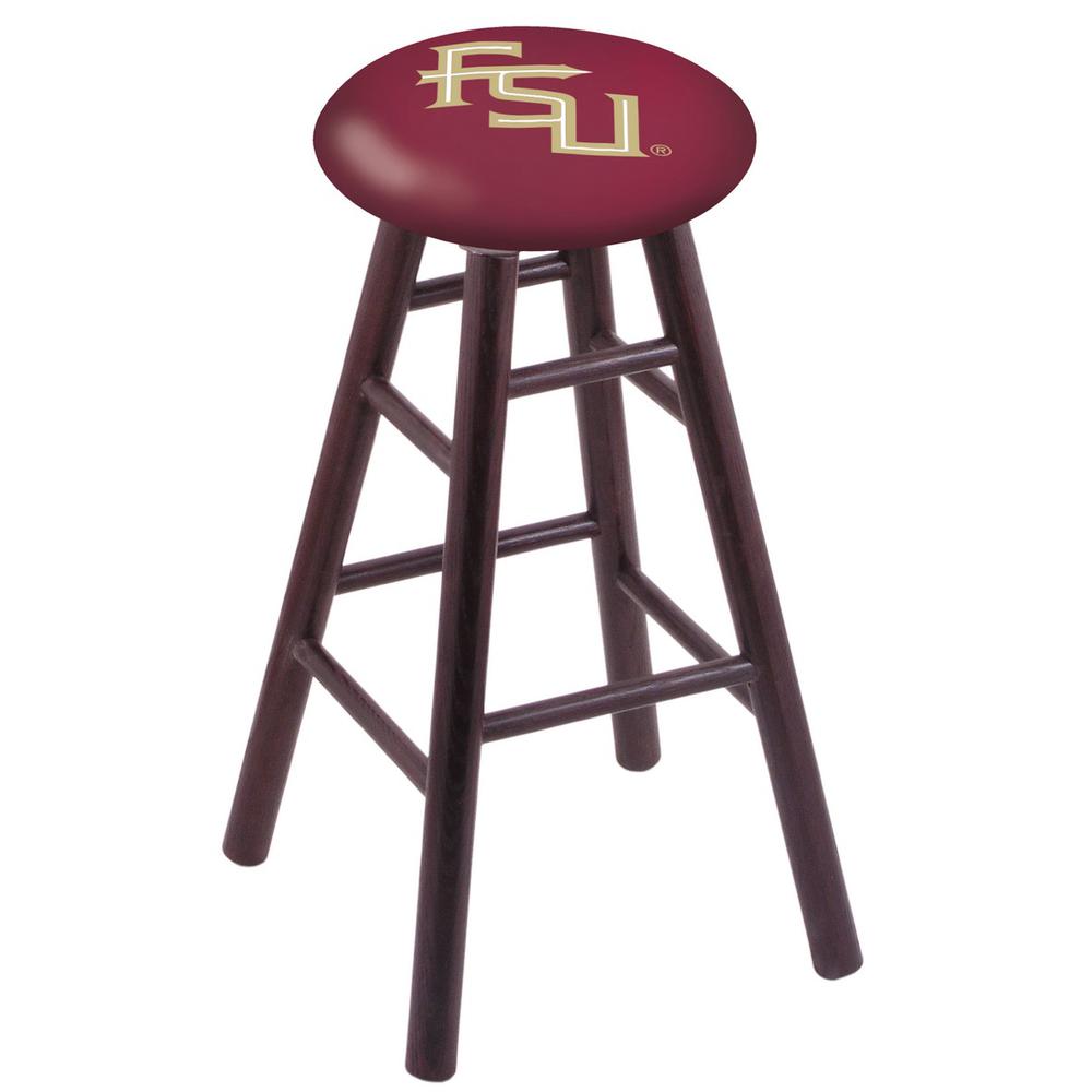 Oak Extra Tall Bar Stool in Dark Cherry Finish with Florida State (Script) Seat. Picture 1