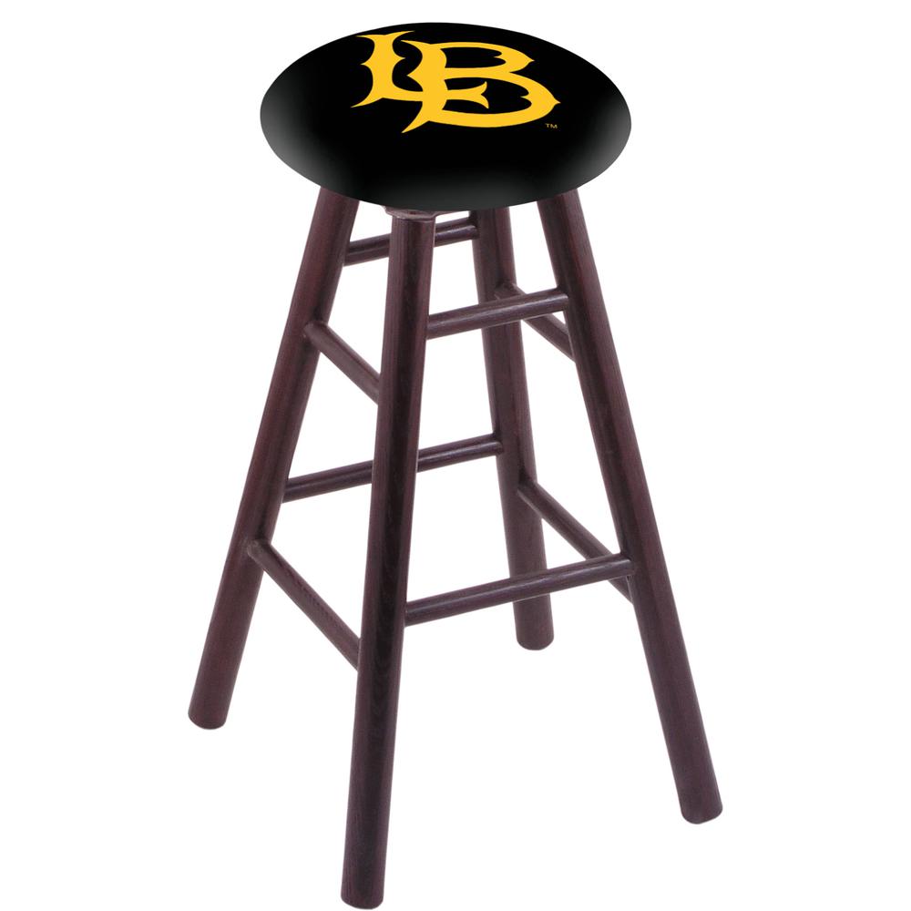Oak Extra Tall Bar Stool in Dark Cherry Finish with Long Beach State University Seat. Picture 1