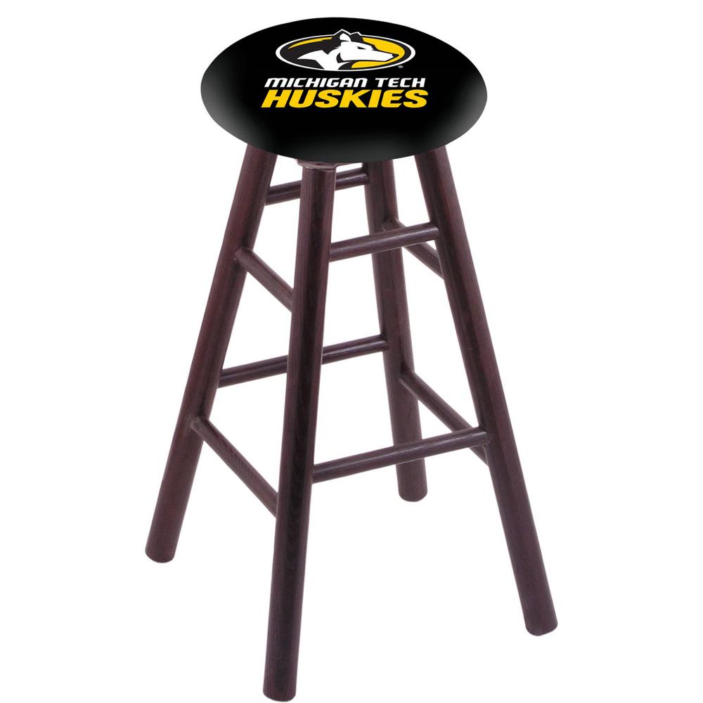 Oak Extra Tall Bar Stool in Dark Cherry Finish with Michigan Tech Seat. Picture 1