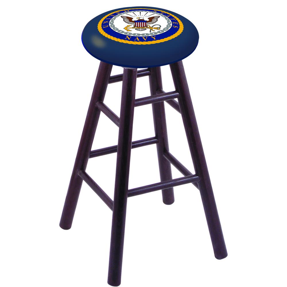 Oak Extra Tall Bar Stool in Dark Cherry Finish with U.S. Navy Seat. Picture 1