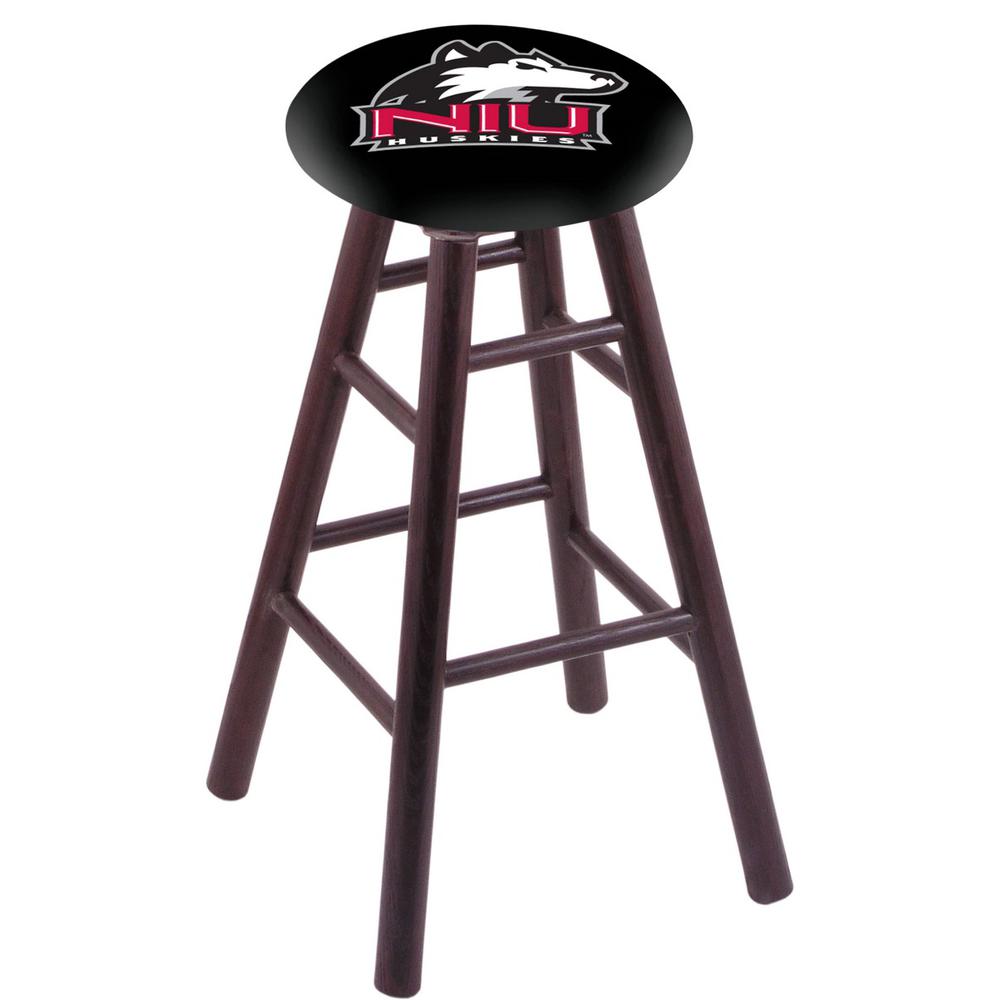 Oak Extra Tall Bar Stool in Dark Cherry Finish with Northern Illinois Seat. Picture 1
