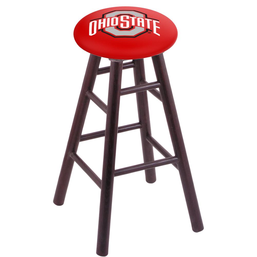 Oak Extra Tall Bar Stool in Dark Cherry Finish with Ohio State Seat. Picture 1