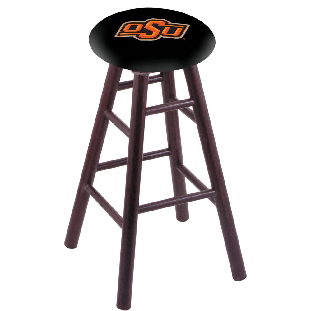 Oak Extra Tall Bar Stool in Dark Cherry Finish with Oklahoma State Seat. Picture 1