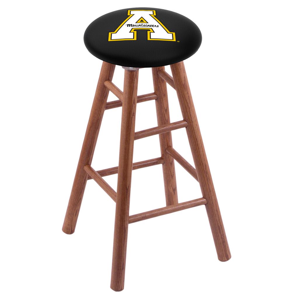 Oak Extra Tall Bar Stool in Medium Finish with Appalachian State Seat. Picture 1
