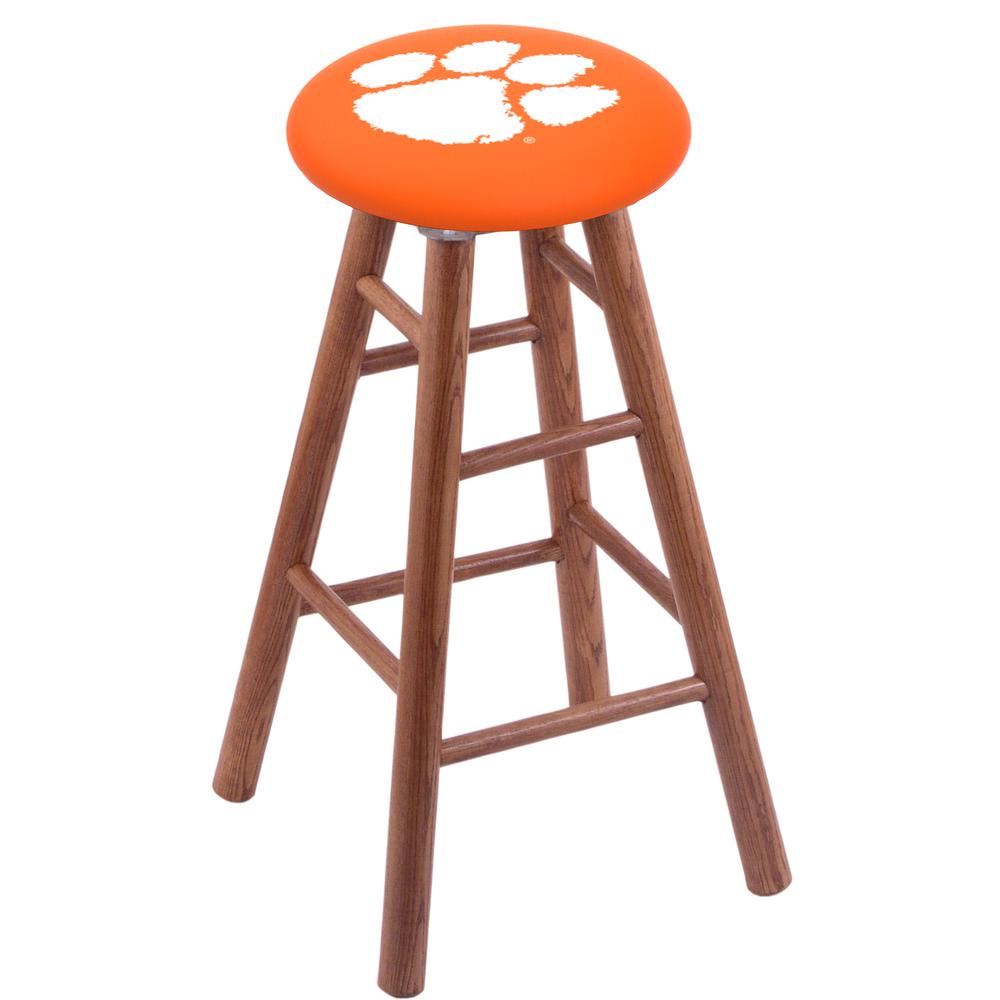 Oak Extra Tall Bar Stool in Medium Finish with Clemson Seat. Picture 1