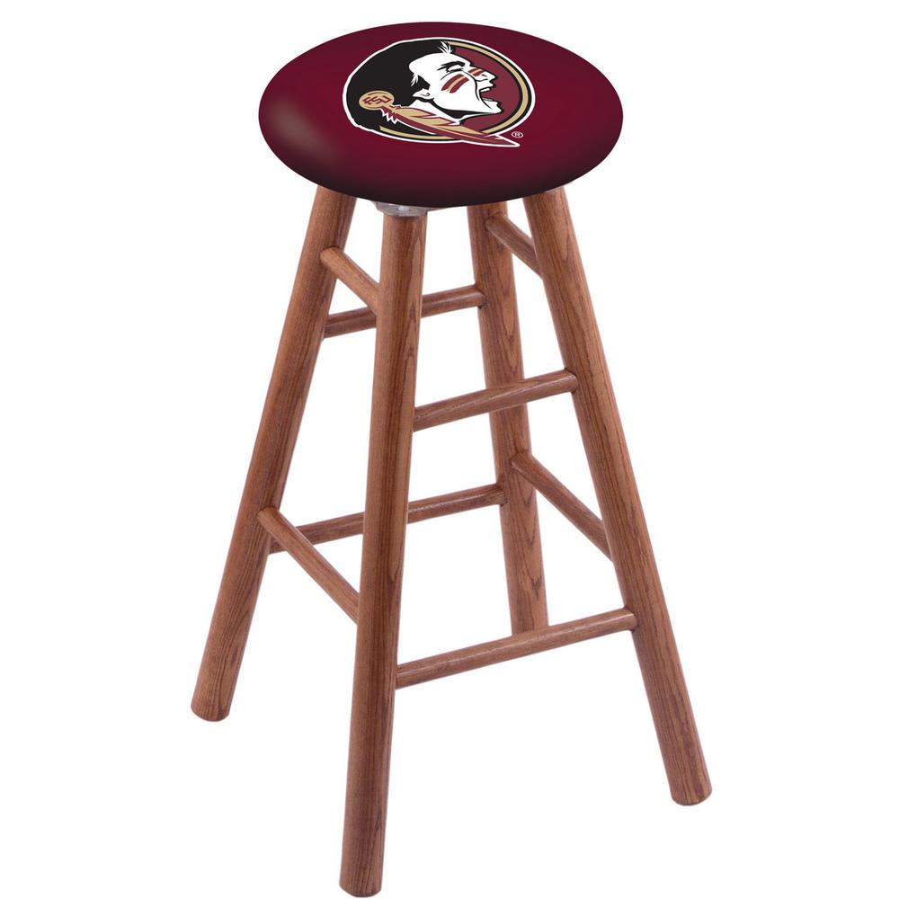 Oak Extra Tall Bar Stool in Medium Finish with Florida State (Head) Seat. Picture 1