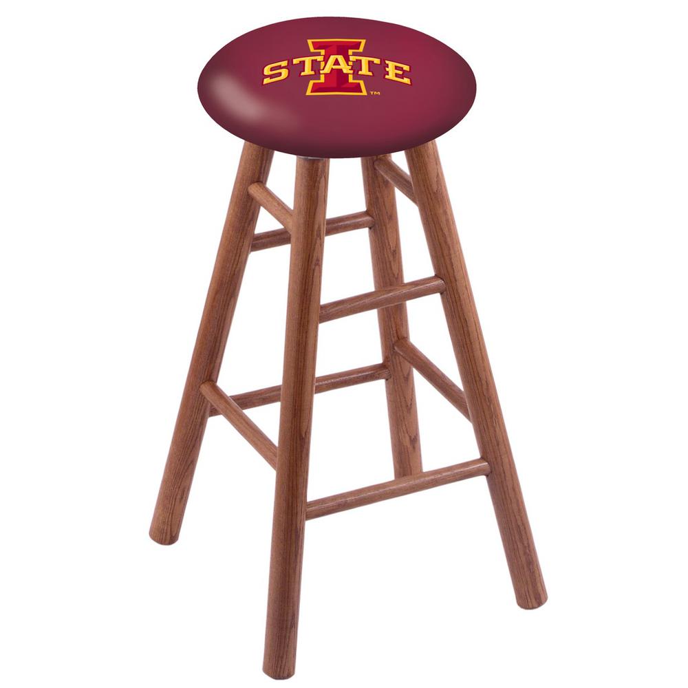 Oak Extra Tall Bar Stool in Medium Finish with Iowa State Seat. Picture 1