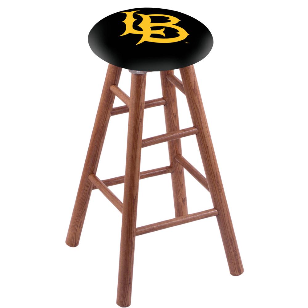 Oak Extra Tall Bar Stool in Medium Finish with Long Beach State University Seat. Picture 1