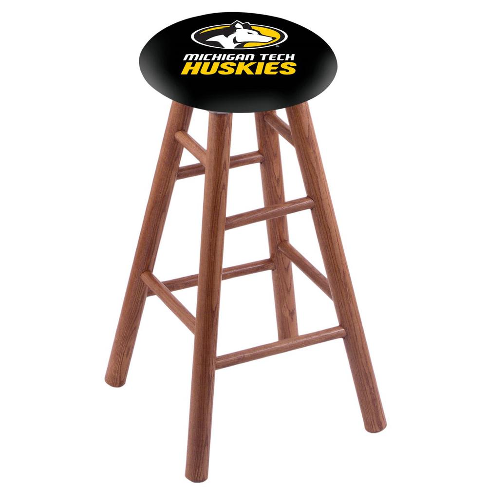 Oak Extra Tall Bar Stool in Medium Finish with Michigan Tech Seat. Picture 1