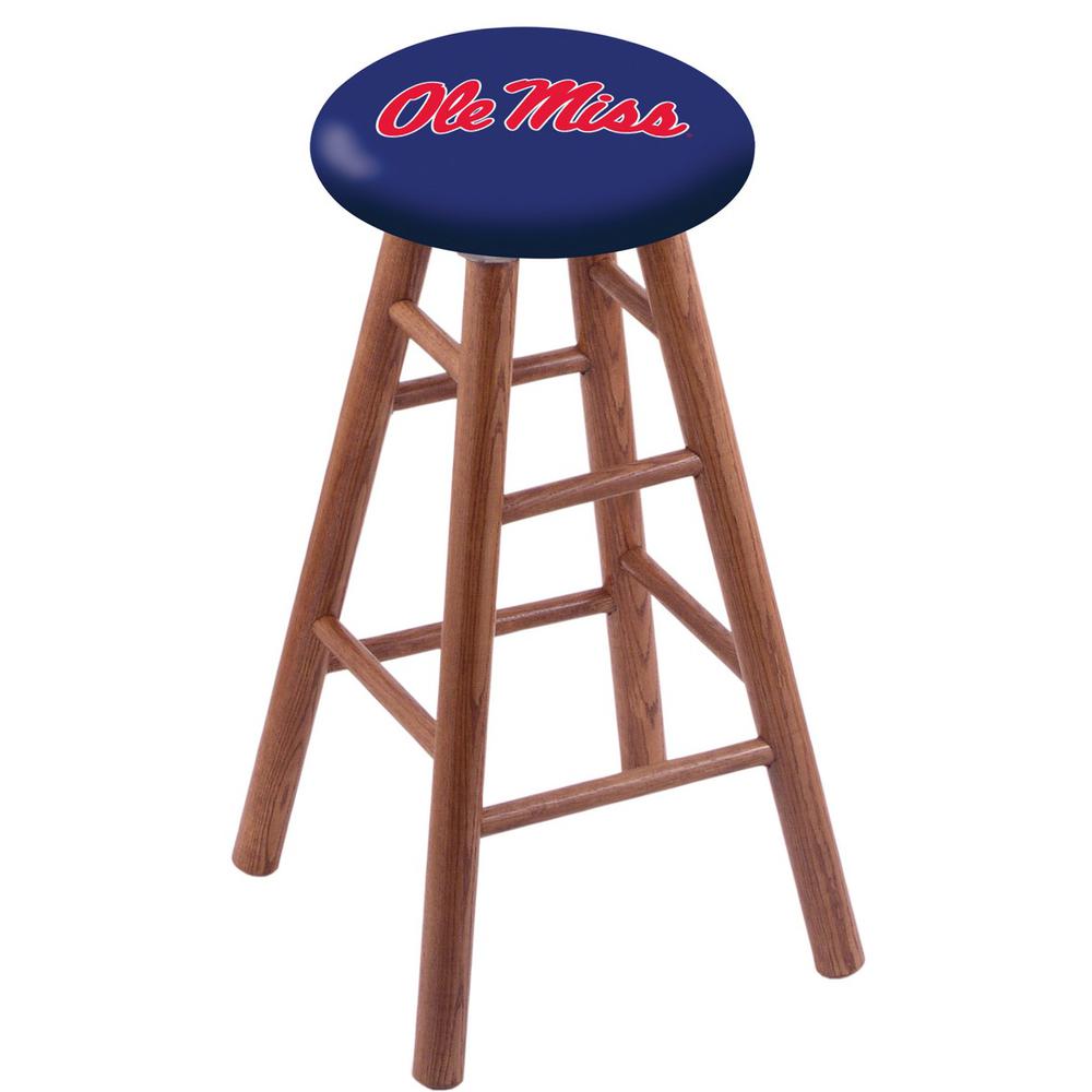 Oak Extra Tall Bar Stool in Medium Finish with Ole' Miss Seat. Picture 1