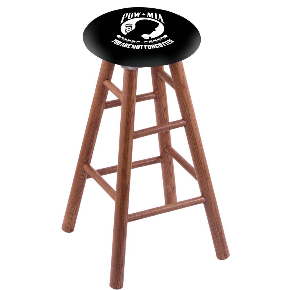 Oak Extra Tall Bar Stool in Medium Finish with POW/MIA Seat. Picture 1
