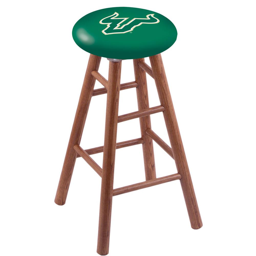 Oak Extra Tall Bar Stool in Medium Finish with South Florida Seat. Picture 1