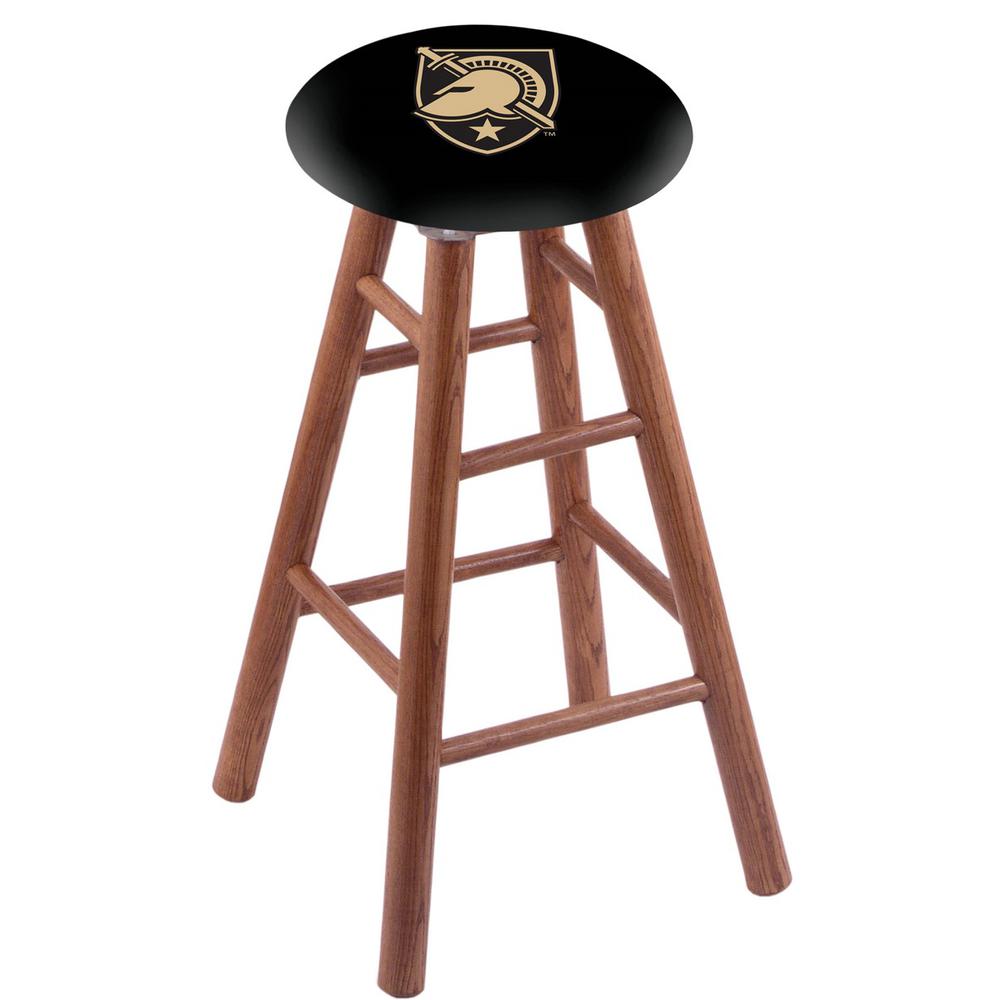 Oak Extra Tall Bar Stool in Medium Finish with US Military Academy (ARMY) Seat. Picture 1