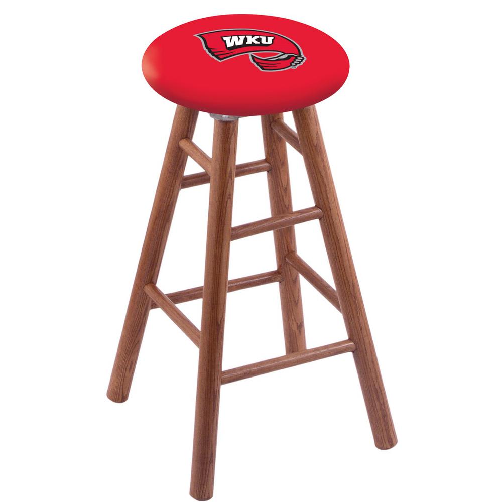 Oak Extra Tall Bar Stool in Medium Finish with Western Kentucky Seat. Picture 1