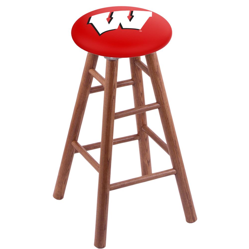 Oak Extra Tall Bar Stool in Medium Finish with Wisconsin "W" Seat. Picture 1