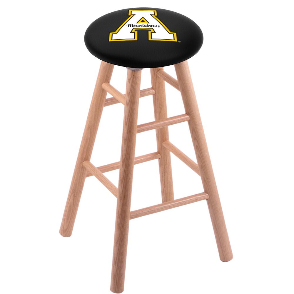 Oak Extra Tall Bar Stool in Natural Finish with Appalachian State Seat. Picture 1