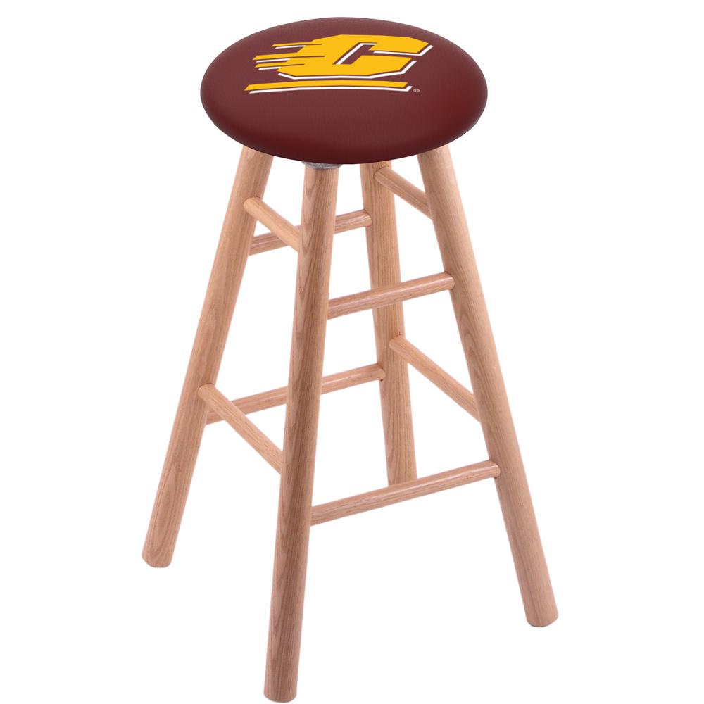 Oak Extra Tall Bar Stool in Natural Finish with Central Michigan Seat. Picture 1