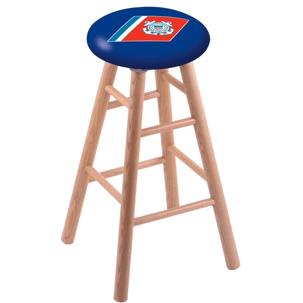 Oak Extra Tall Bar Stool in Natural Finish with U.S. Coast Guard Seat. Picture 1