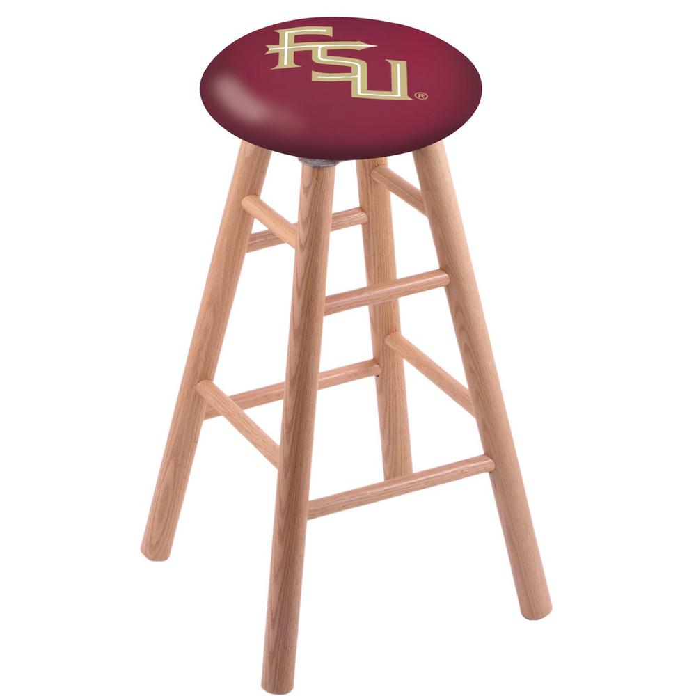 Oak Extra Tall Bar Stool in Natural Finish with Florida State (Script) Seat. Picture 1