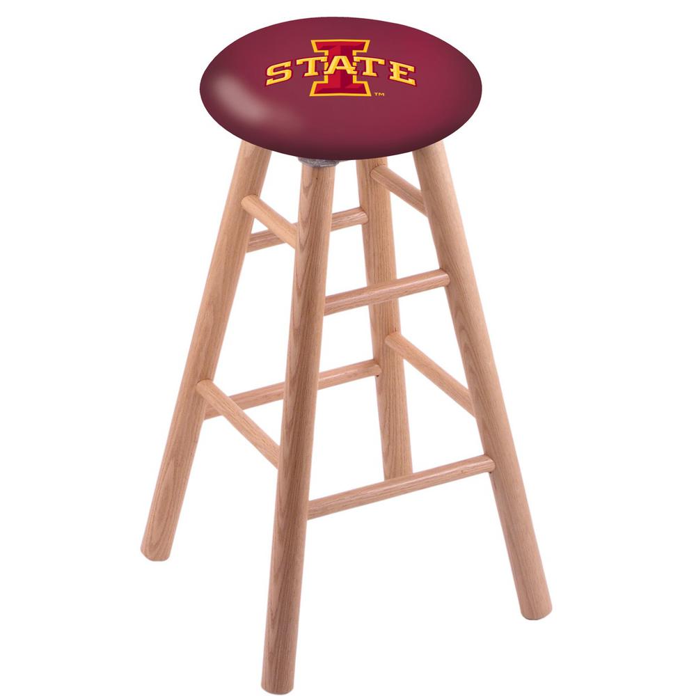 Oak Extra Tall Bar Stool in Natural Finish with Iowa State Seat. Picture 1