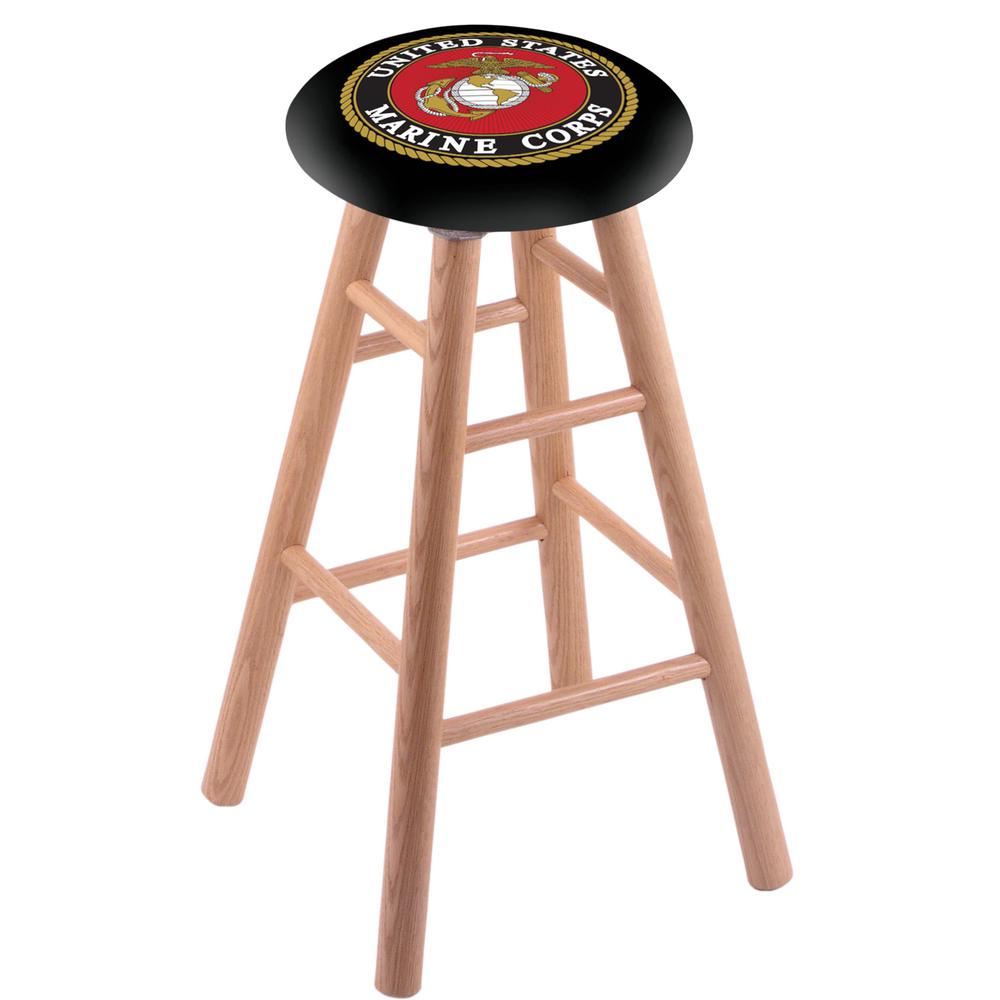 Oak Extra Tall Bar Stool in Natural Finish with U.S. Marines Seat. Picture 1
