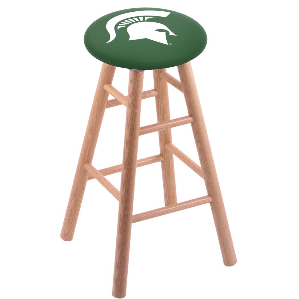 Oak Extra Tall Bar Stool in Natural Finish with Michigan State Seat. Picture 1