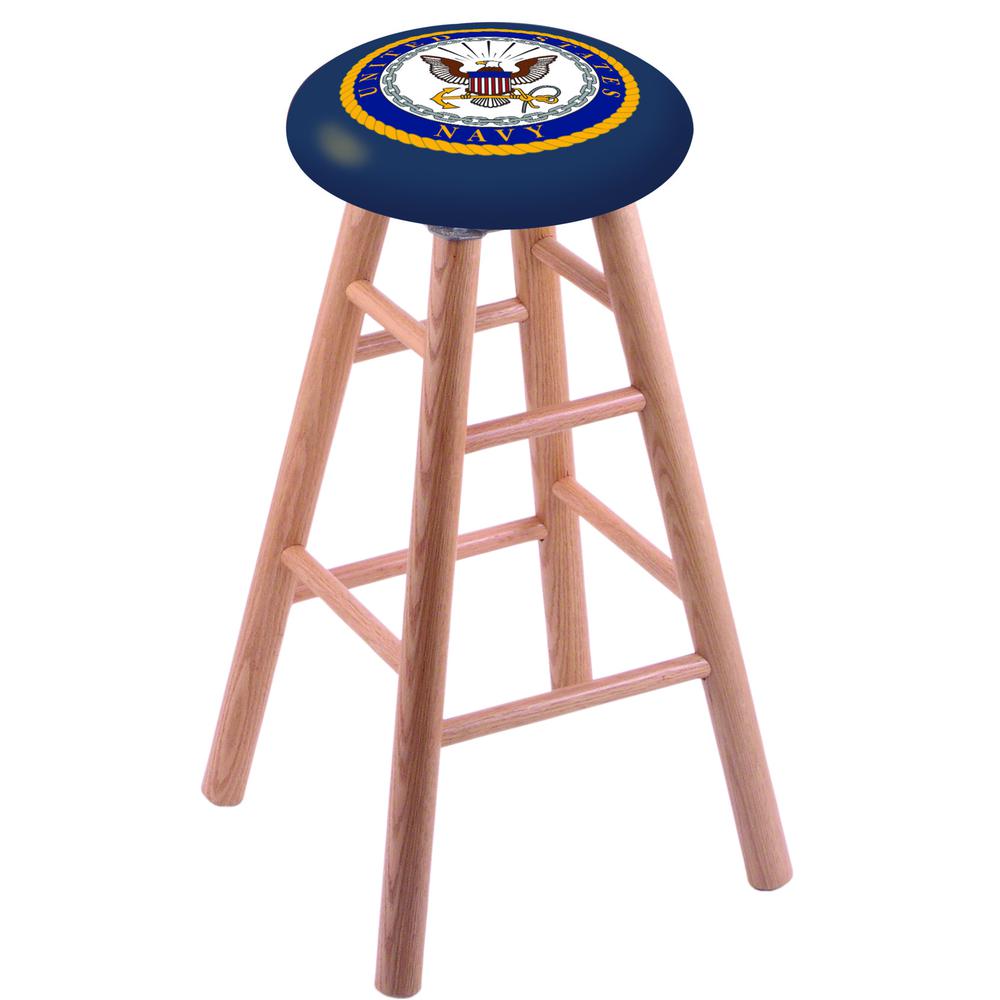 Oak Extra Tall Bar Stool in Natural Finish with U.S. Navy Seat. Picture 1