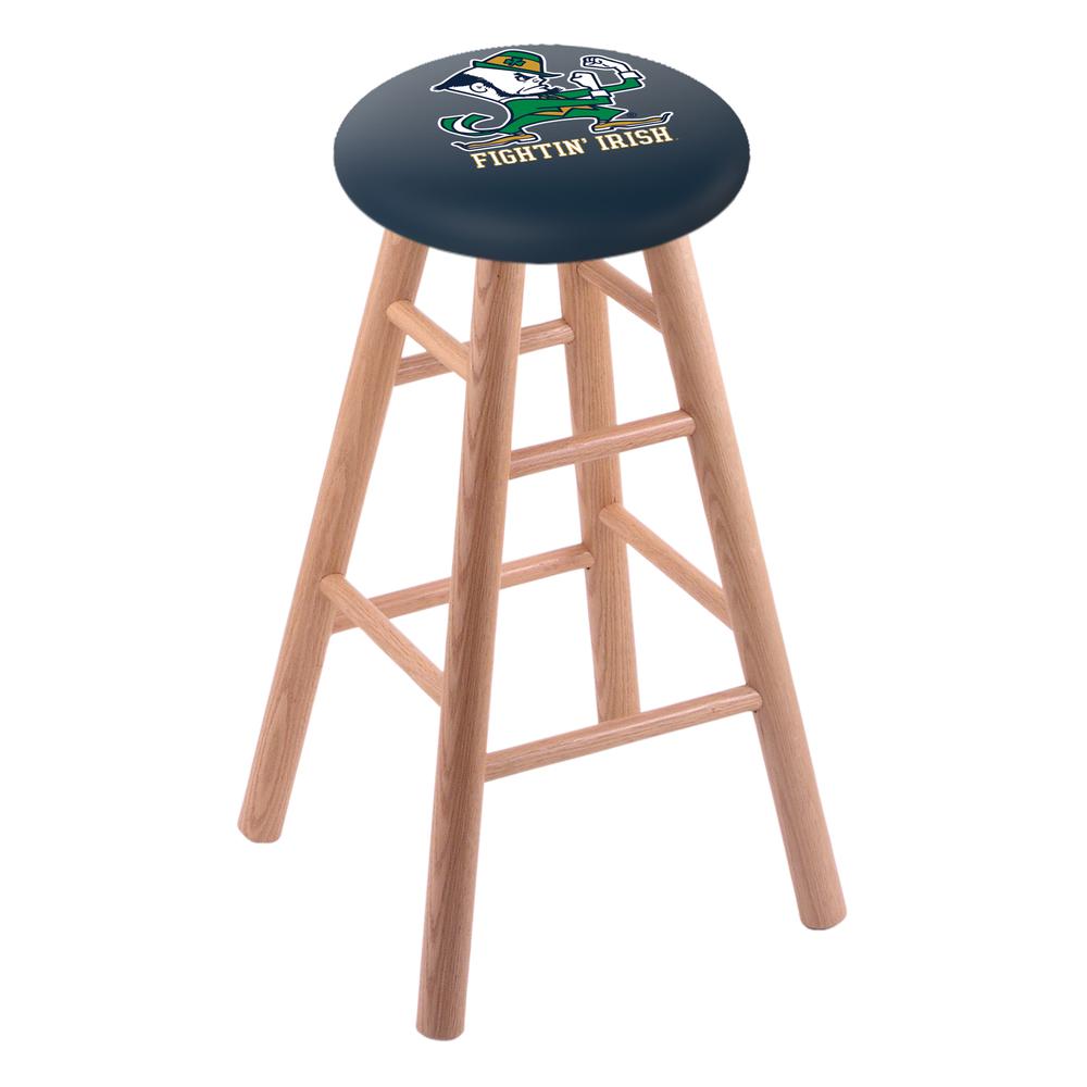 Oak Extra Tall Bar Stool in Natural Finish with Notre Dame (Leprechaun) Seat. Picture 1