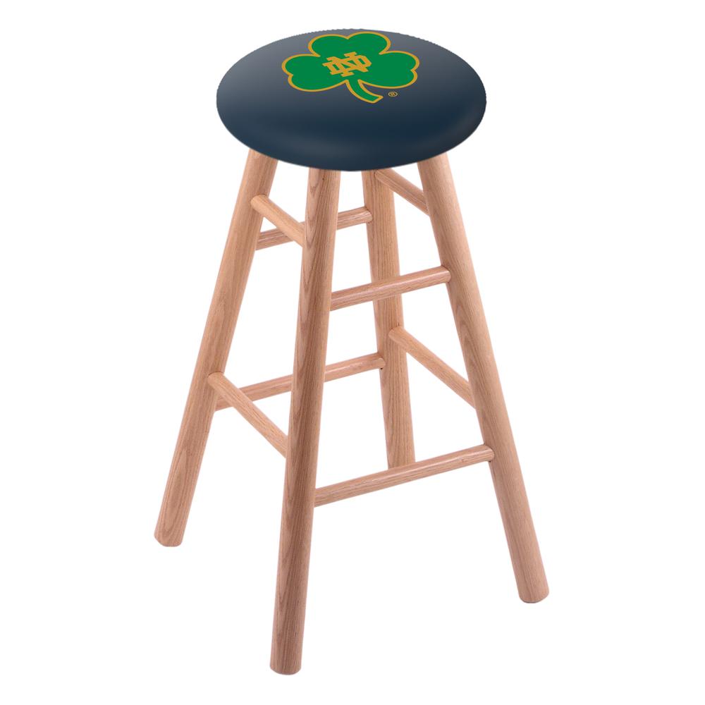 Oak Extra Tall Bar Stool in Natural Finish with Notre Dame (Shamrock) Seat. Picture 1