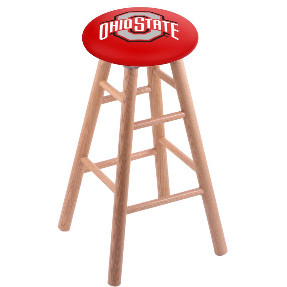 Oak Extra Tall Bar Stool in Natural Finish with Ohio State Seat. Picture 1