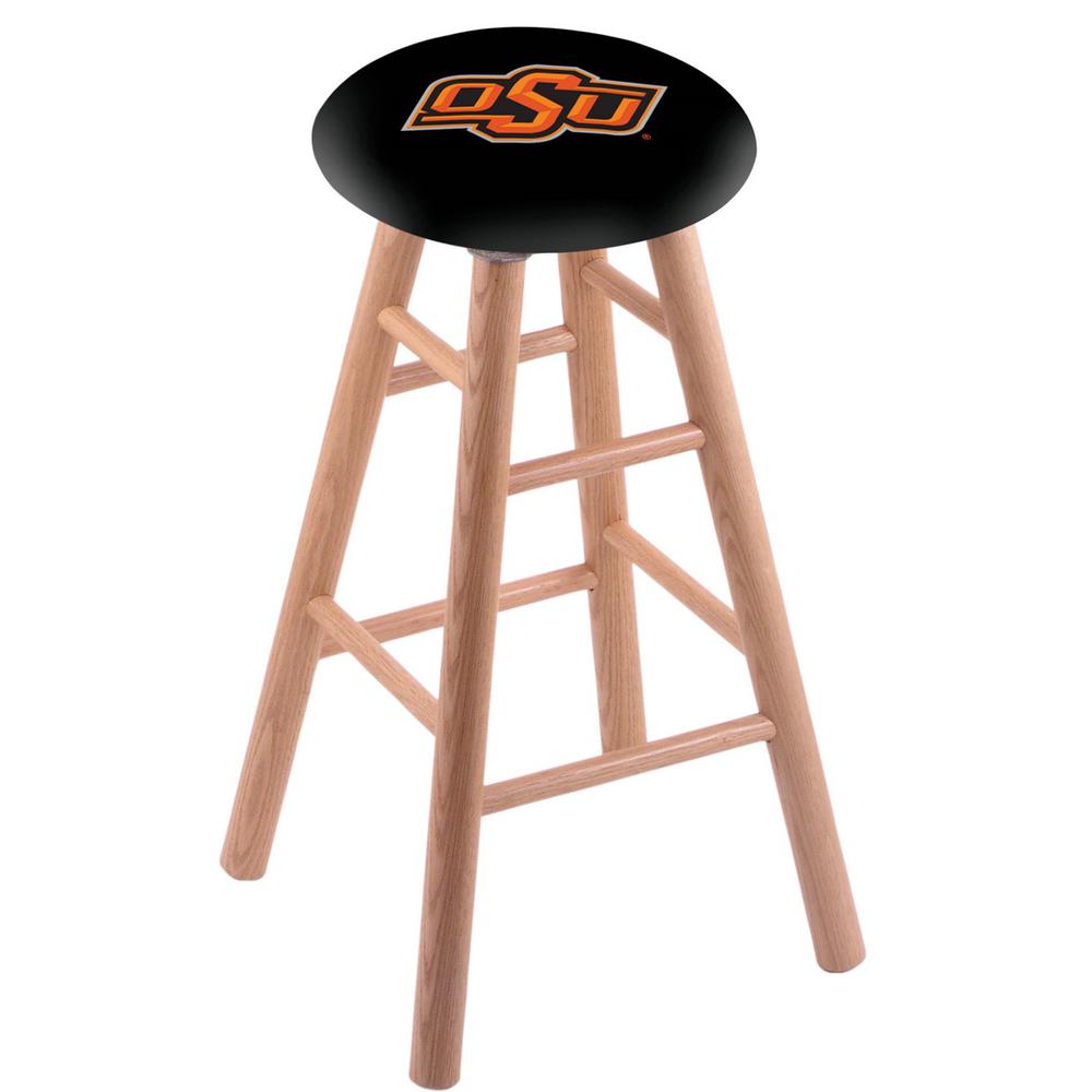 Oak Extra Tall Bar Stool in Natural Finish with Oklahoma State Seat. Picture 1