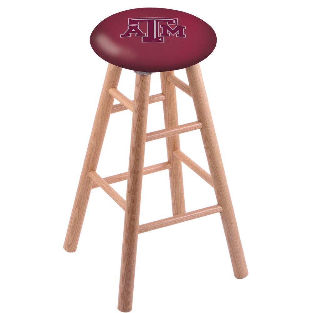Oak Extra Tall Bar Stool in Natural Finish with Texas A&M Seat. Picture 1