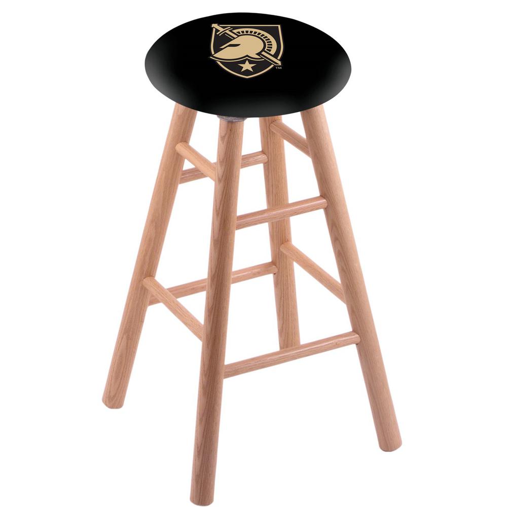 Oak Extra Tall Bar Stool in Natural Finish with US Military Academy (ARMY) Seat. Picture 1