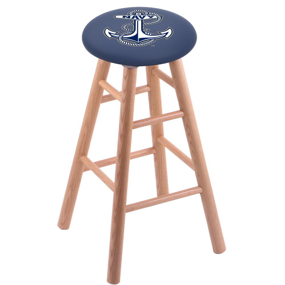 Oak Extra Tall Bar Stool in Natural Finish with US Naval Academy (NAVY) Seat. Picture 1