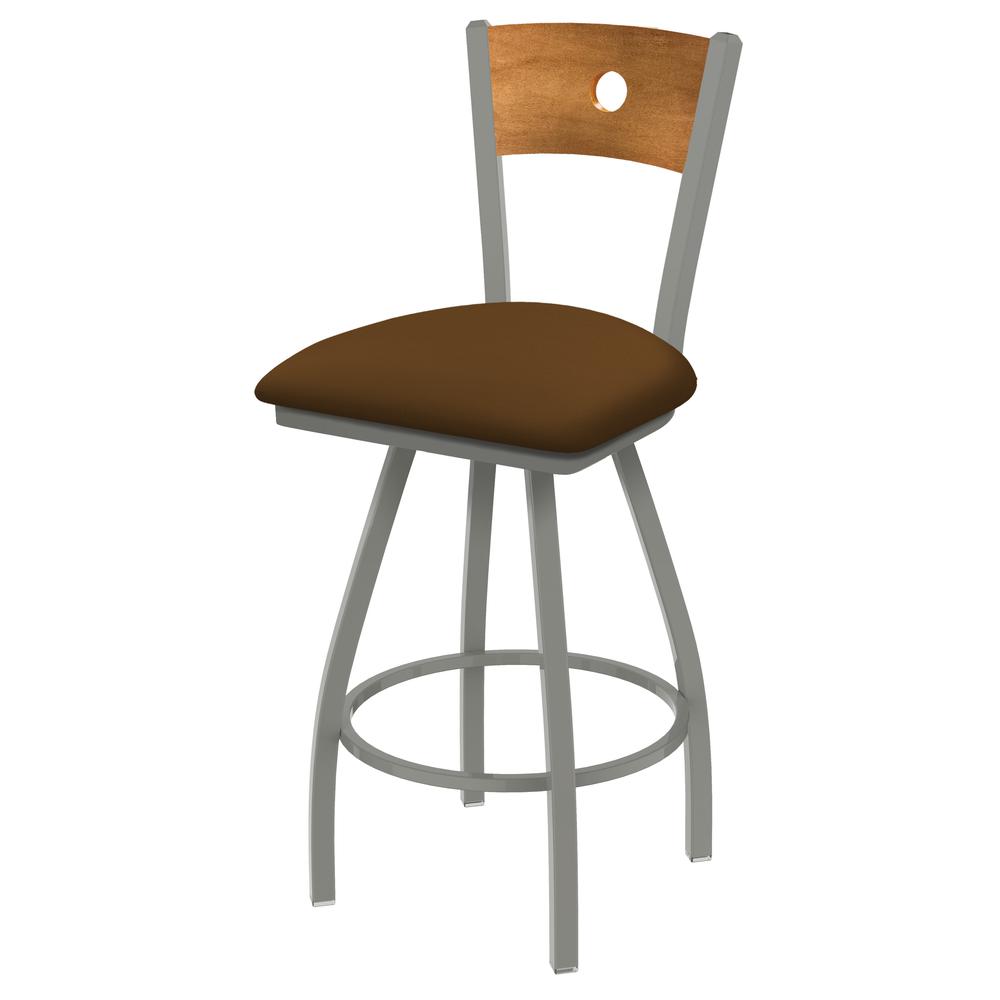 XL 830 Voltaire 36" Swivel Counter Stool with Anodized Nickel Finish, Medium Back, and Canter Thatch Seat. Picture 1