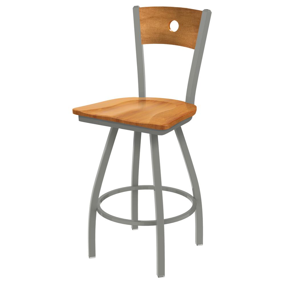 XL 830 Voltaire 36" Swivel Counter Stool with Anodized Nickel Finish, Medium Back, and Medium Maple Seat. Picture 1