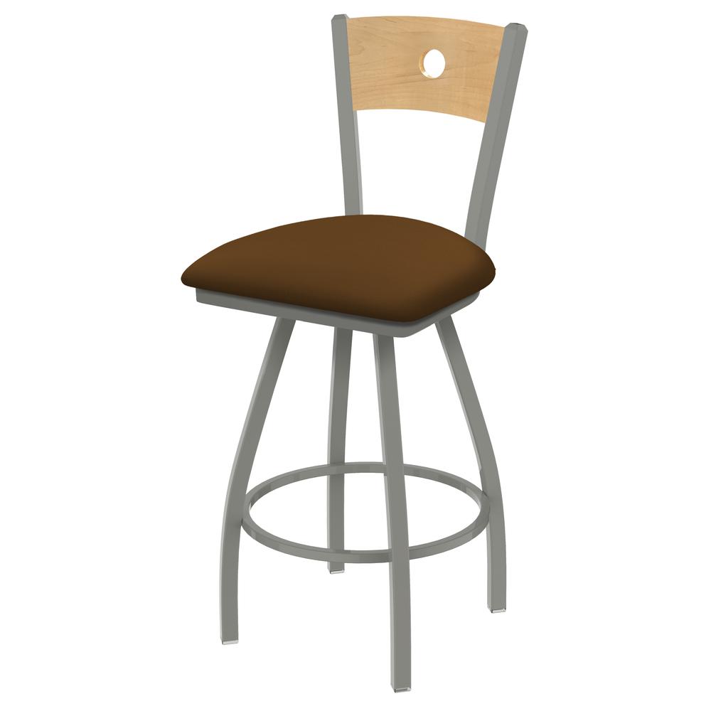 XL 830 Voltaire 36" Swivel Counter Stool with Anodized Nickel Finish, Natural Back, and Canter Thatch Seat. Picture 1