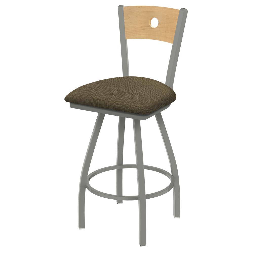 XL 830 Voltaire 36" Swivel Counter Stool with Anodized Nickel Finish, Natural Back, and Graph Cork Seat. Picture 1