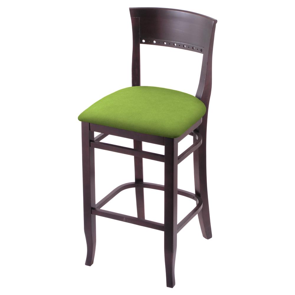 3160 25" Bar Stool with Dark Cherry Finish and Canter Kiwi Green Seat. Picture 1