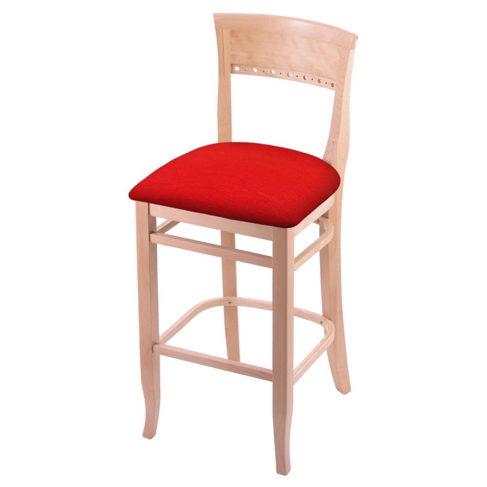 3160 25" Bar Stool with Natural Finish and Canter Red Seat. The main picture.