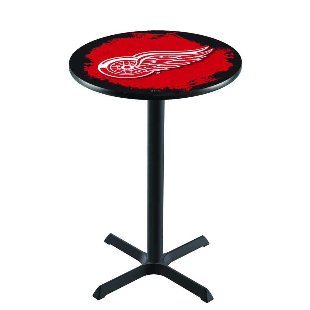 L211 Detroit Red Wings 42' Tall - 36' Top Pub Table w/ Black Wrinkle Finish (6356). Picture 1